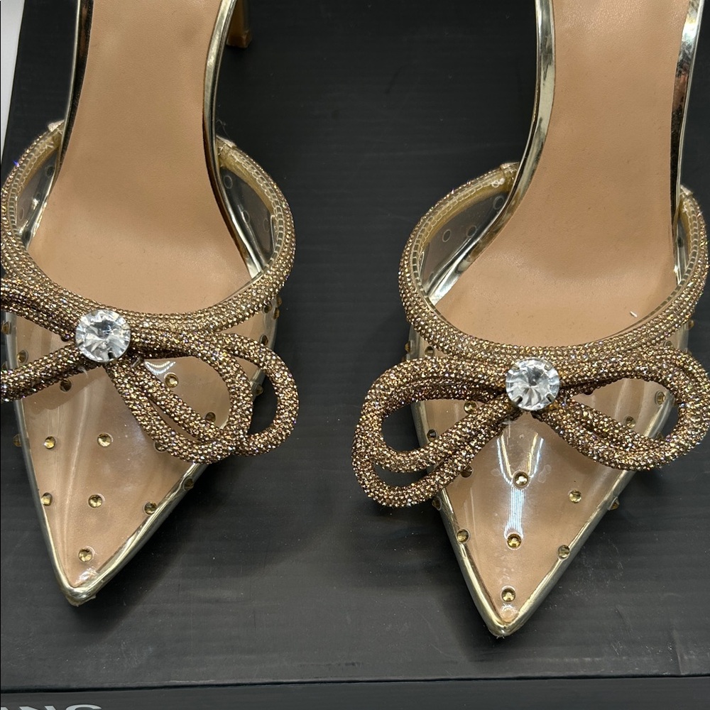 INC International Concepts Gold and Brown Embellished Heels - Picture 2 of 7
